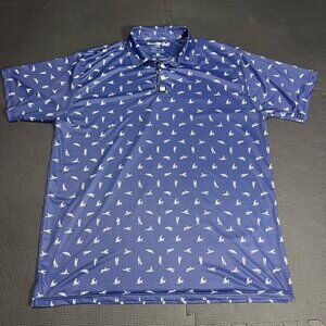 Greater Half Mens Golf Polo Shirt Blue Sports Pattern Size Large